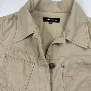 Cream denim tight fit biker jacket (XS)