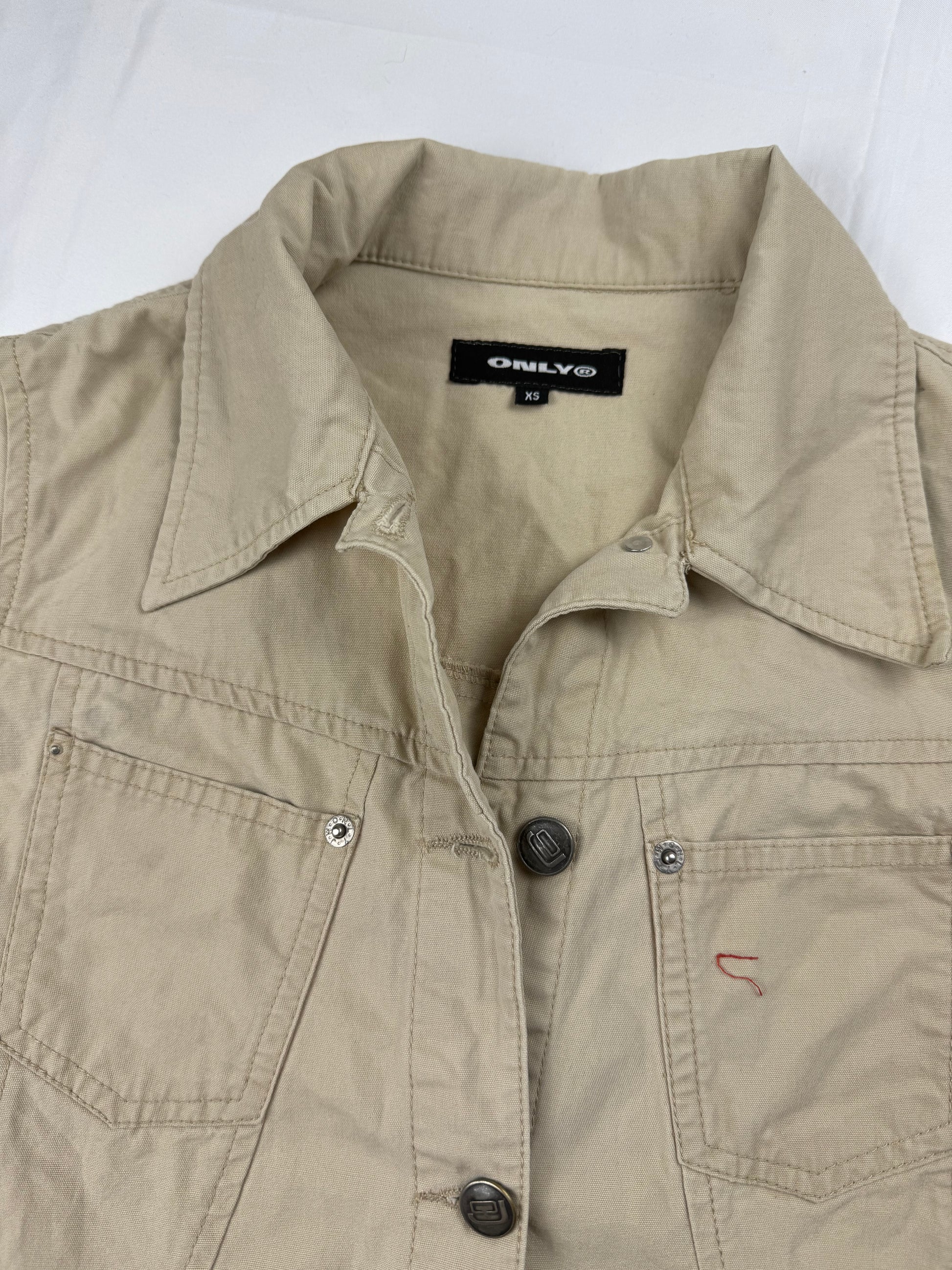 Cream denim tight fit biker jacket (XS)
