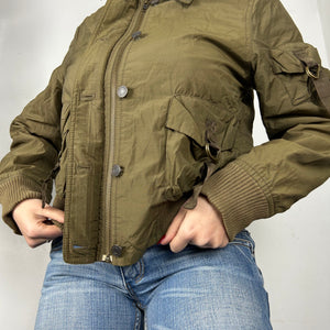 Khaki utility zip up biker jacket (M)