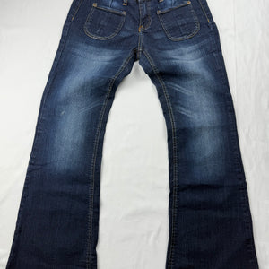 Navy blue denim low waist flared pants (S)