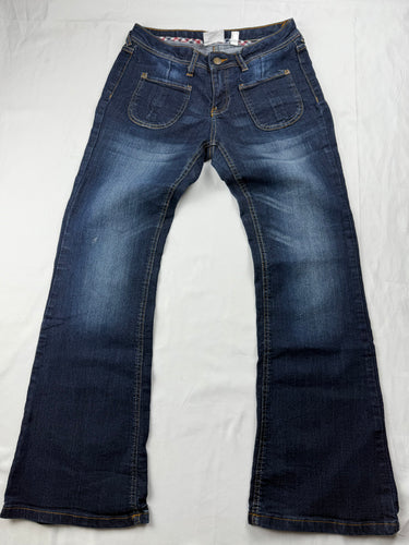Navy blue denim low waist flared pants (S)
