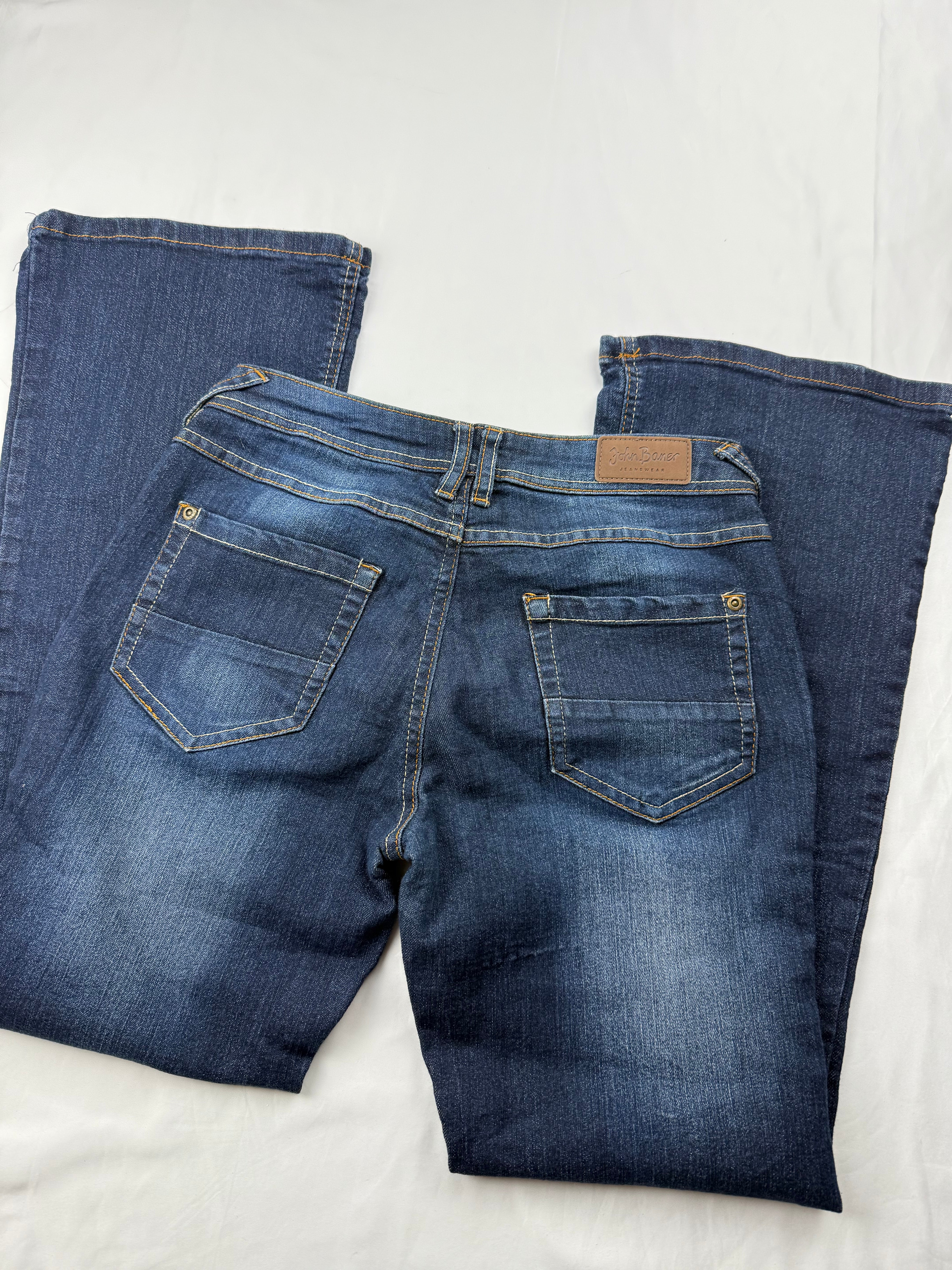 Navy blue denim low waist flare pants (S)