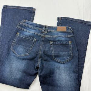 Navy blue denim low waist flared pants (S)