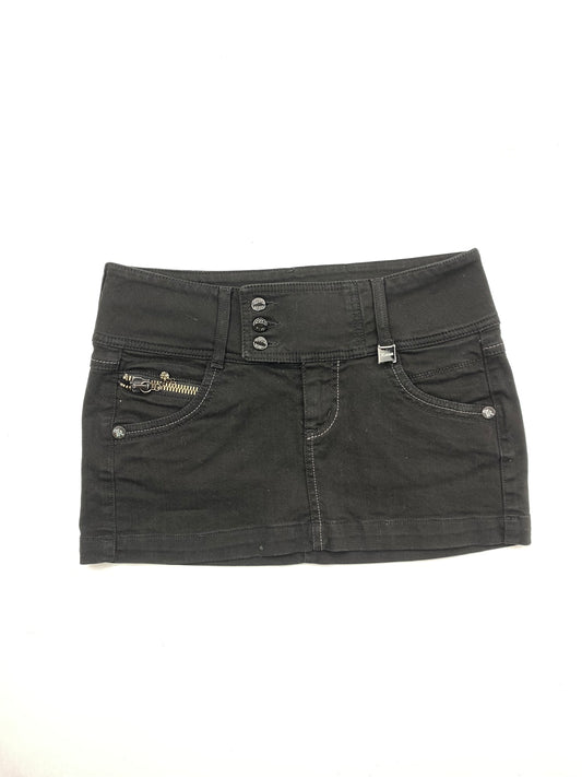 Black denim low rise mini skirt (XS)