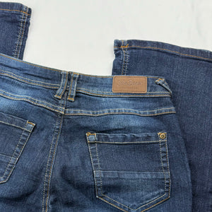 Navy blue denim low waist flared pants (S)