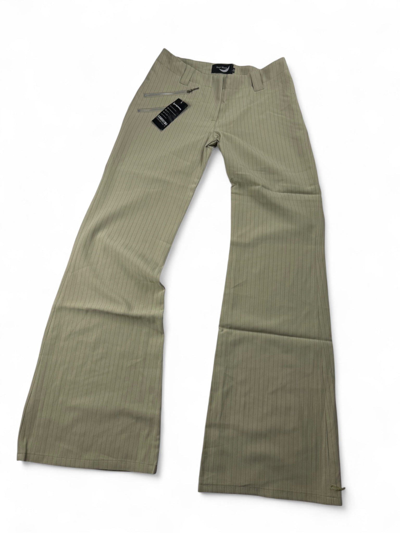 Khaki striped low waist office flare pants (S)