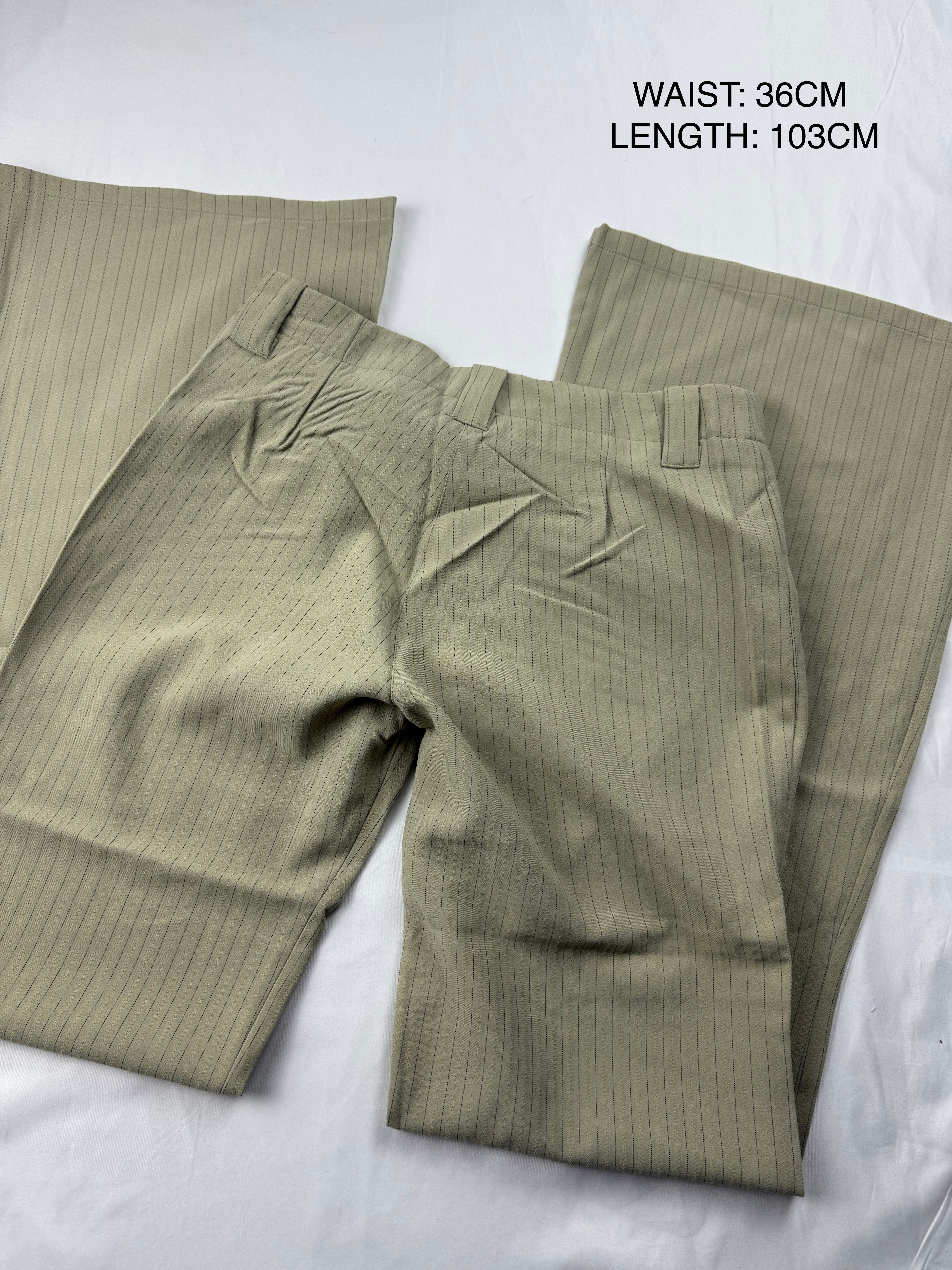 Khaki striped low waist office flare pants (S)