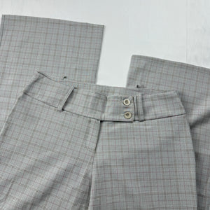 Grey check print low rise office baggy flared pants (M)