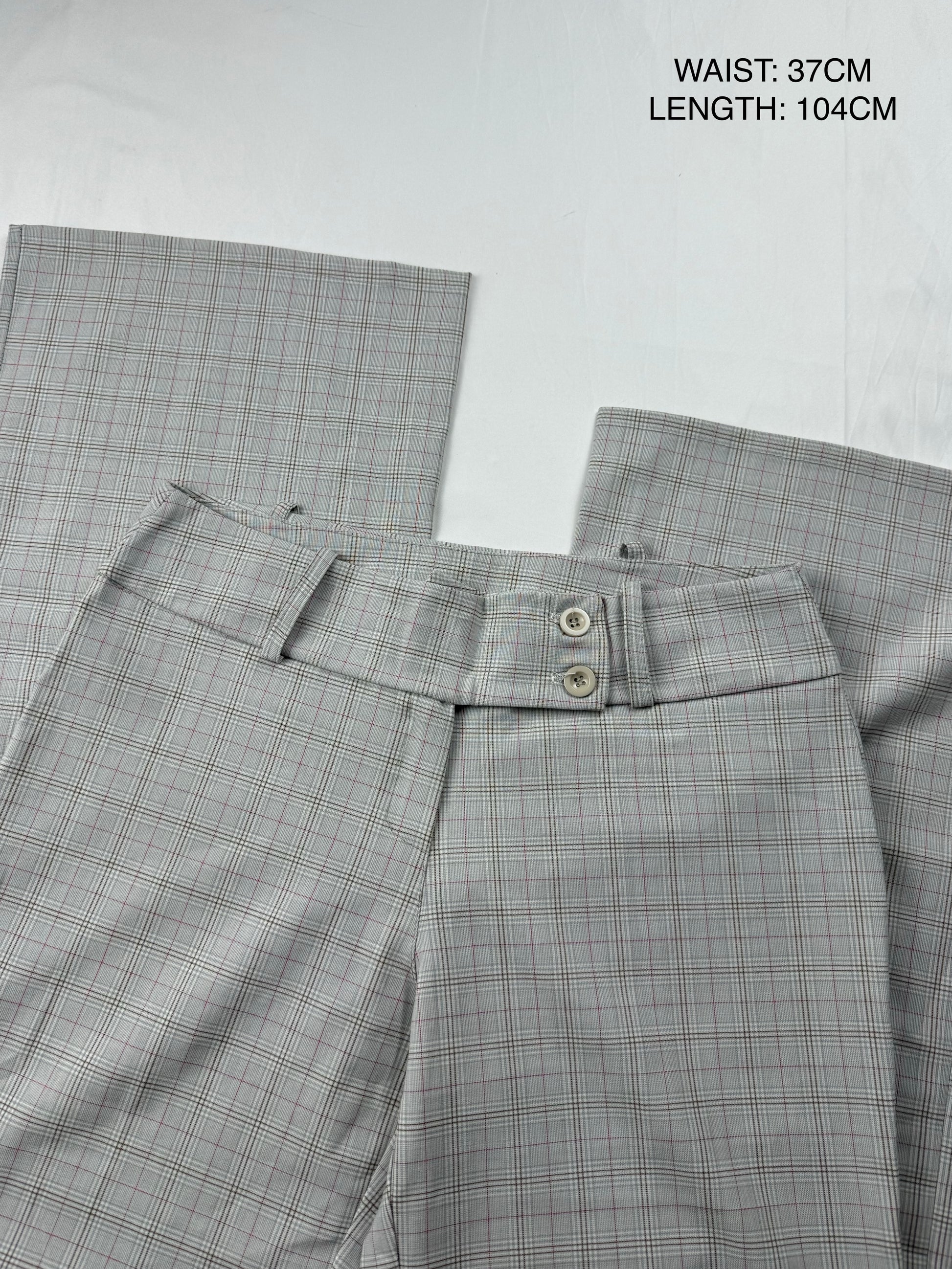 Grey check print low rise office baggy flared pants (M)