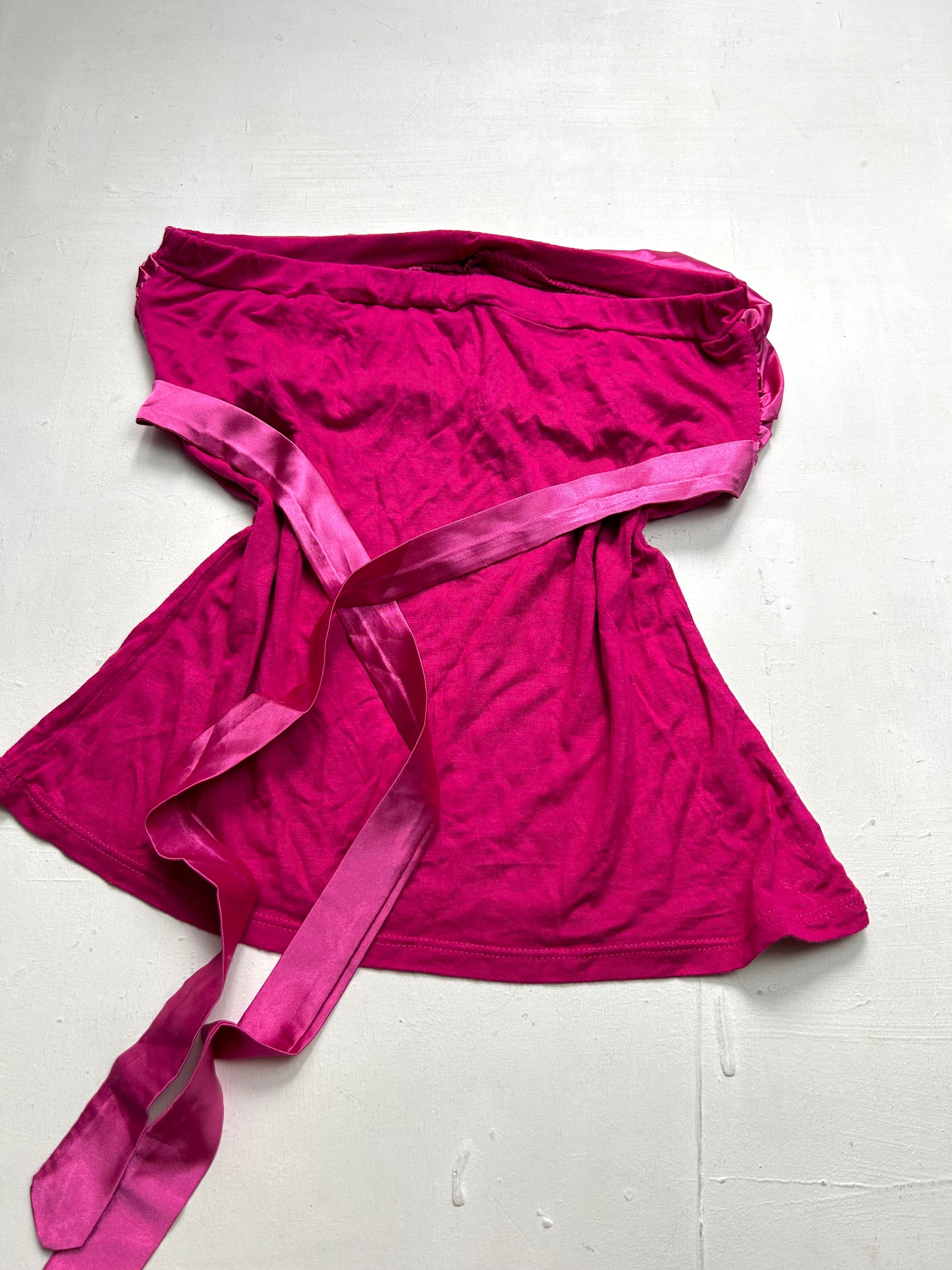 Pink tie up silk bustier boob tube top (S/M)