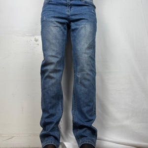 Blue low rise straight legs denim pants (M)
