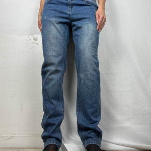 Blue low rise straight legs denim pants (M)