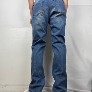 Blue low rise straight legs denim pants (M)