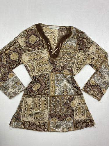 Beige mesh lace up long sleeves top (M/L)