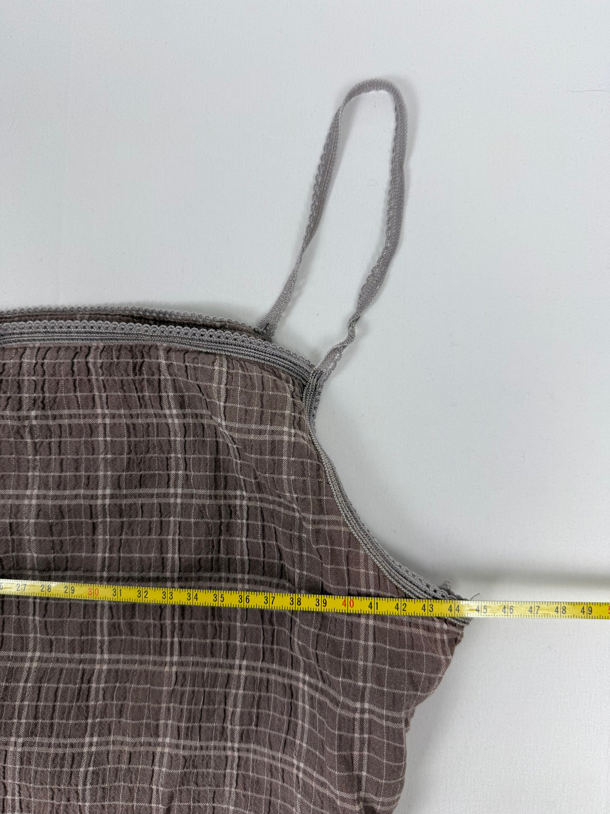Beige check print ruched cami top (XL)