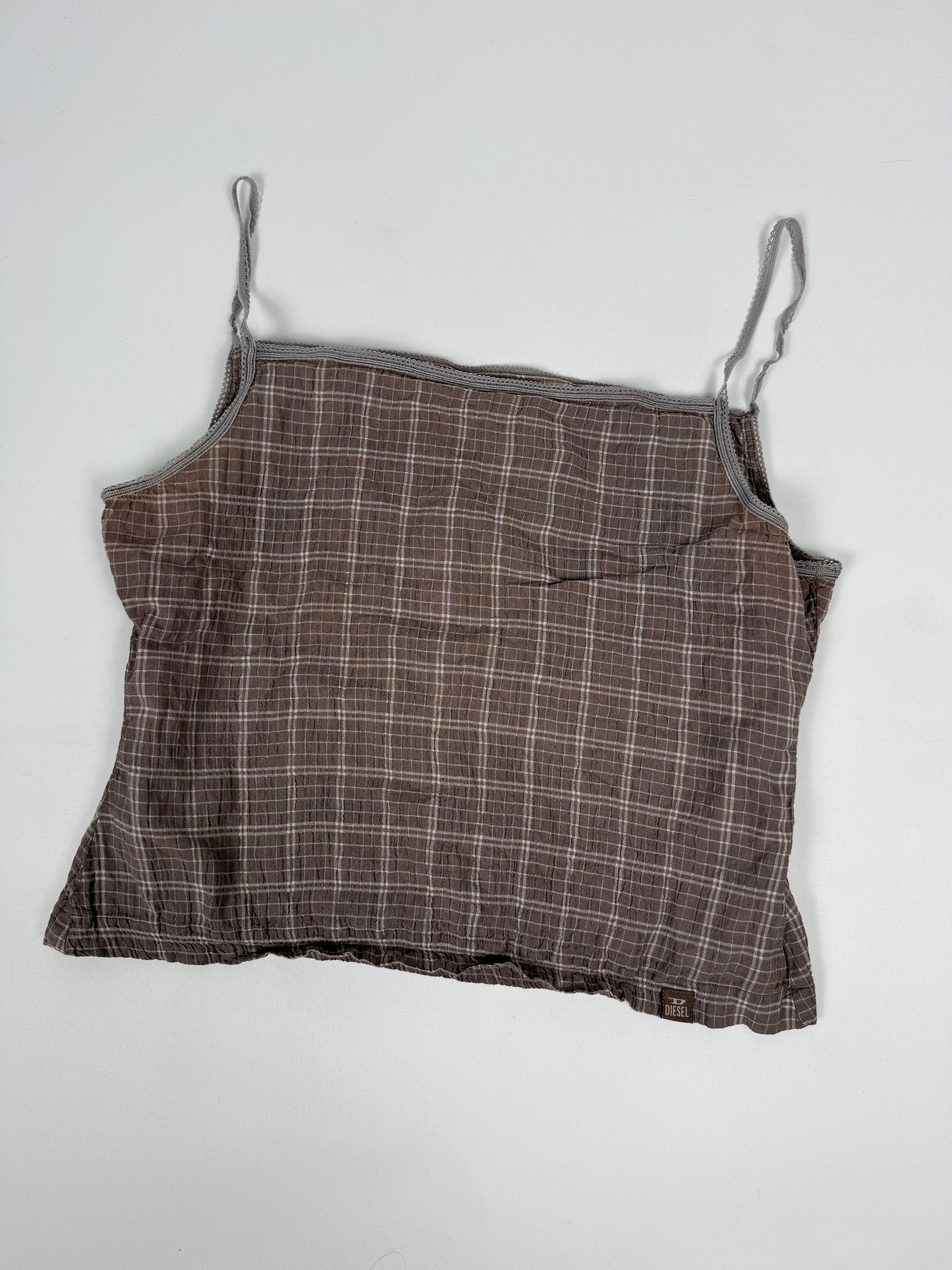 Beige check print ruched cami top (XL)