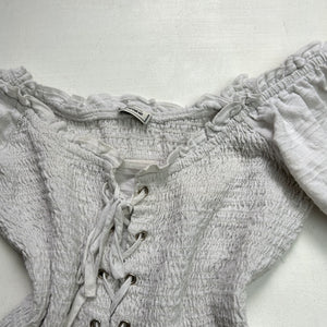 White bardot neckline ruched lace up coquette tee (S/M)