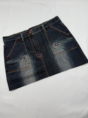Blue navy denim low rise mini skirt (S)