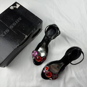 Black 100% leather rhinestones heels (36)