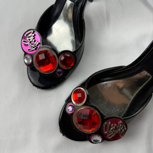 Black 100% leather rhinestones heels (36)