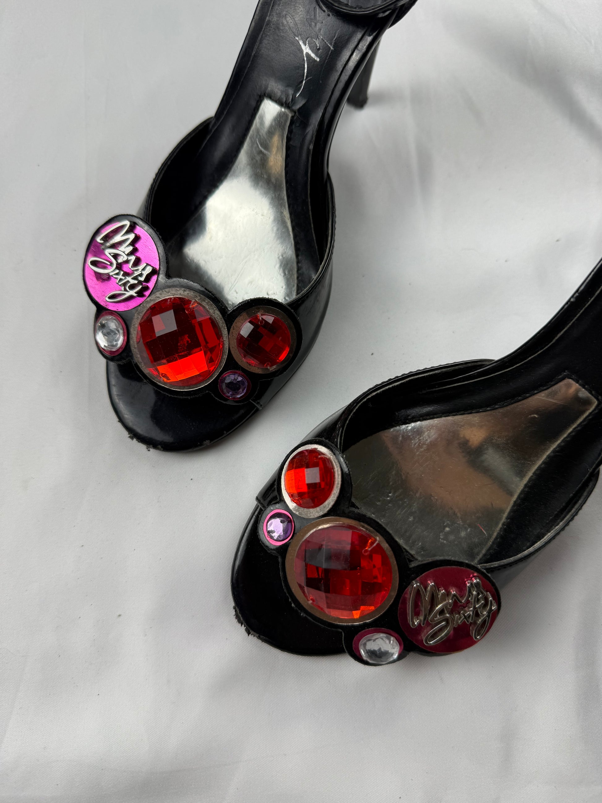 Black 100% leather rhinestones heels (36)