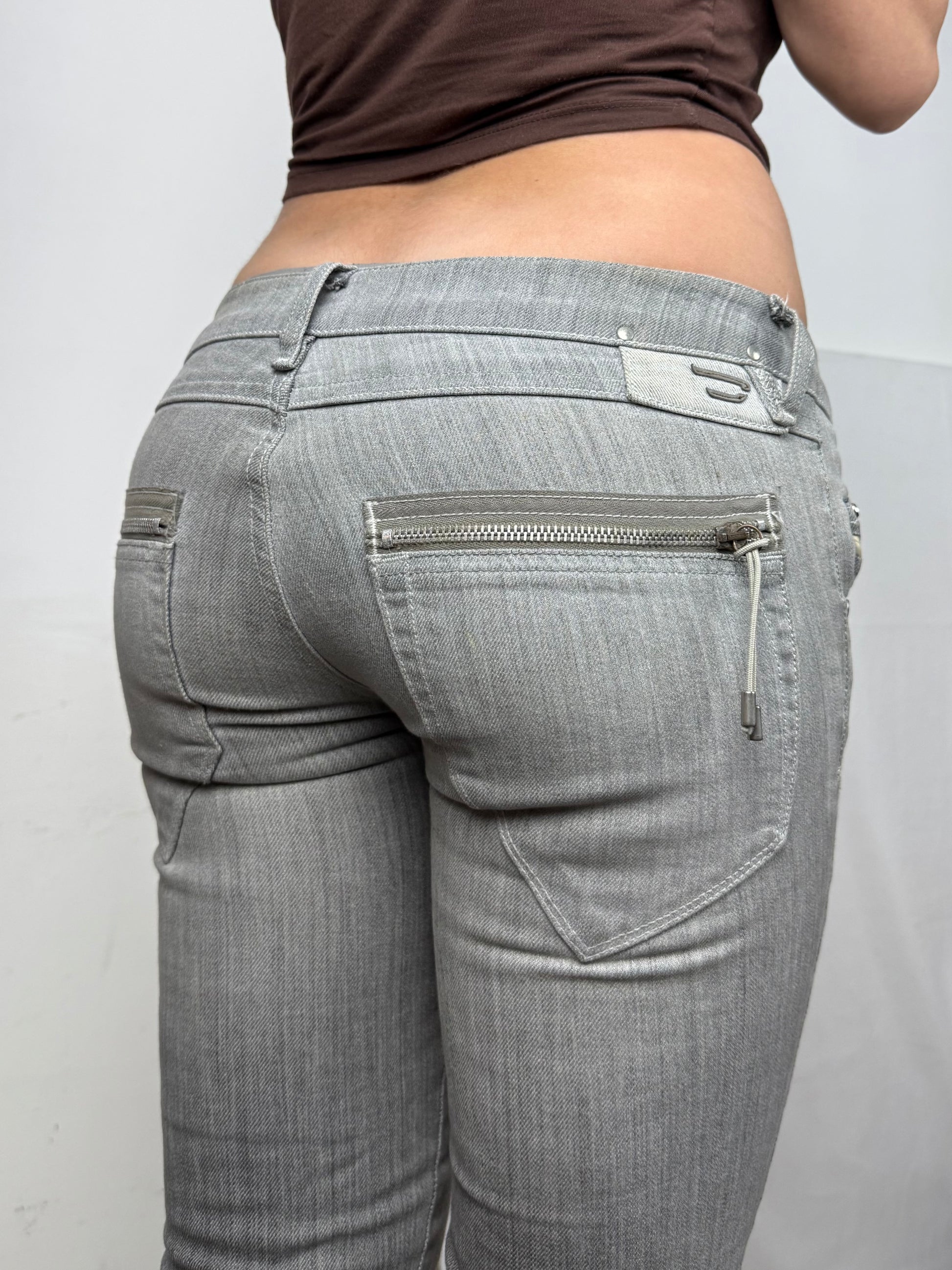 Grey denim low rise skinny pants (XS)