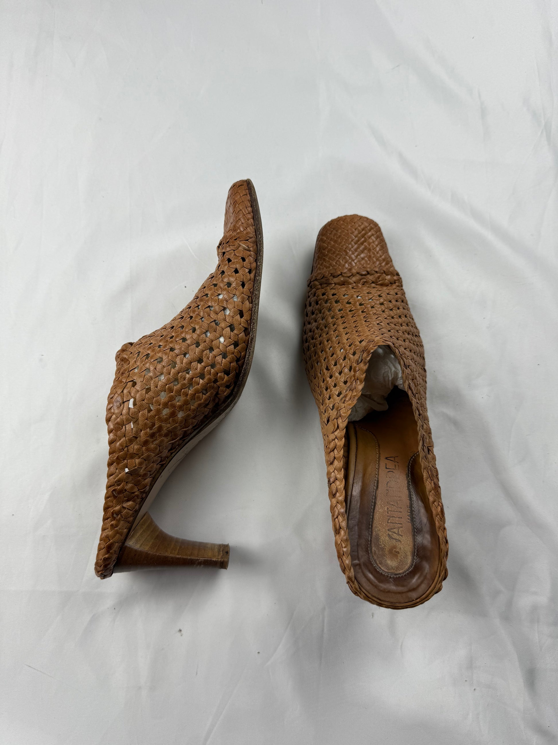 Brown real leather square toes kitten heels mules (39)