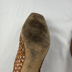 Brown real leather square toes kitten heels mules (39)