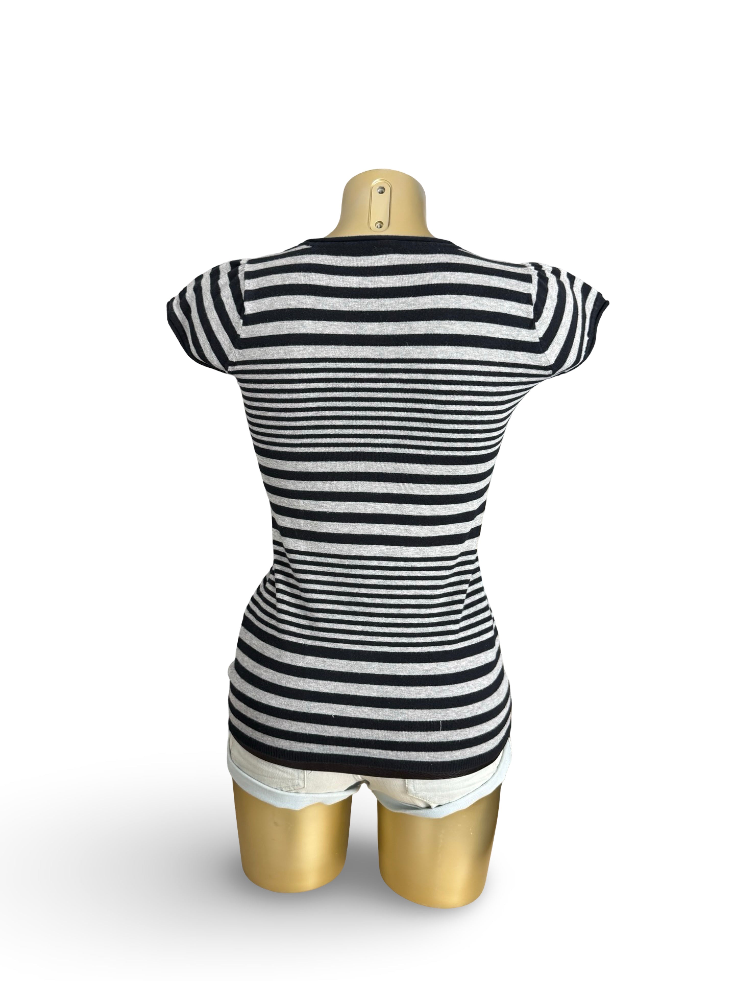 Black striped cotton short sleeves jumper (S)