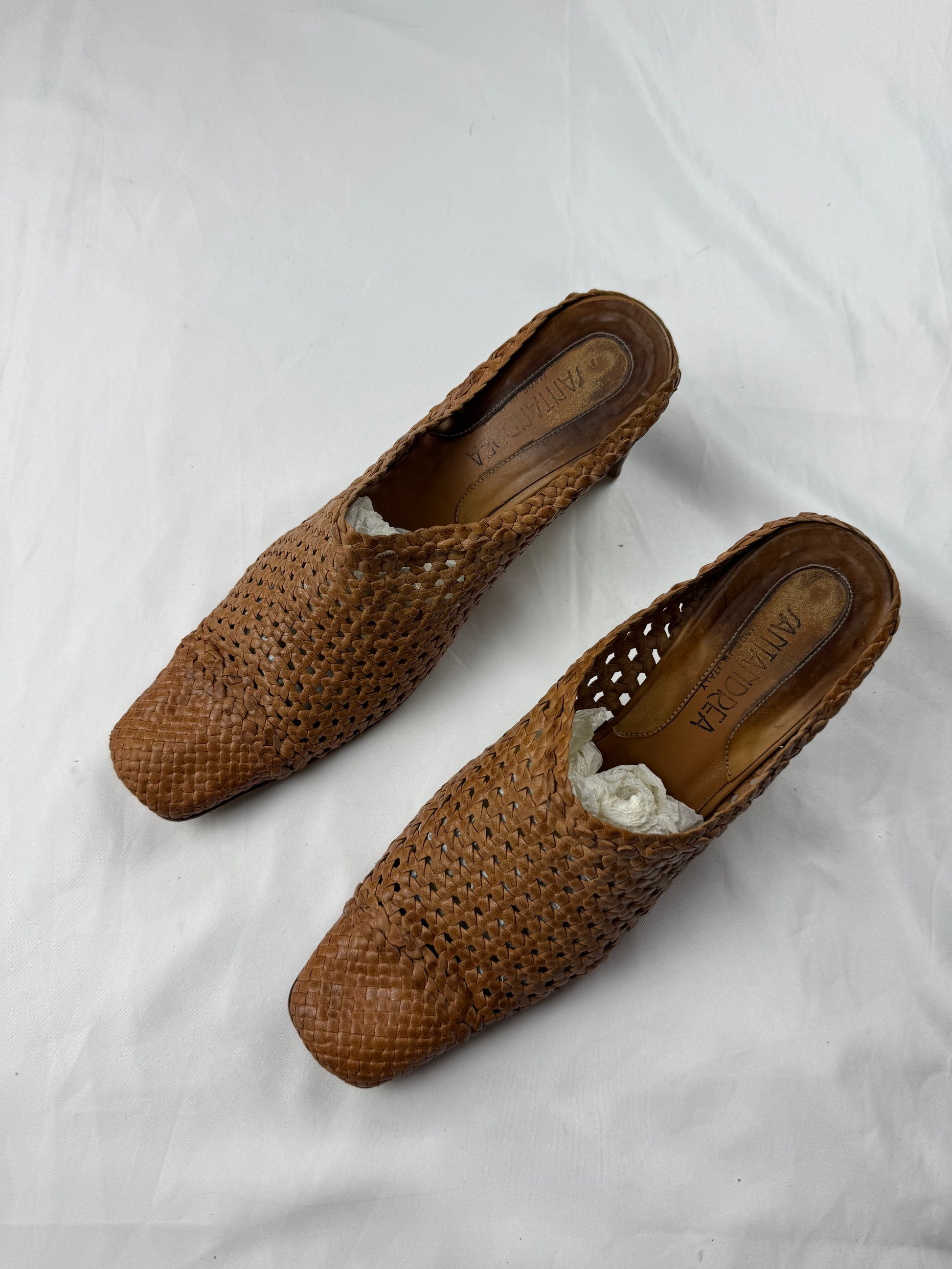 Brown real leather square toes kitten heels mules (39)