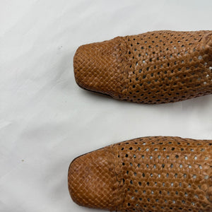 Brown real leather square toes kitten heels mules (39)