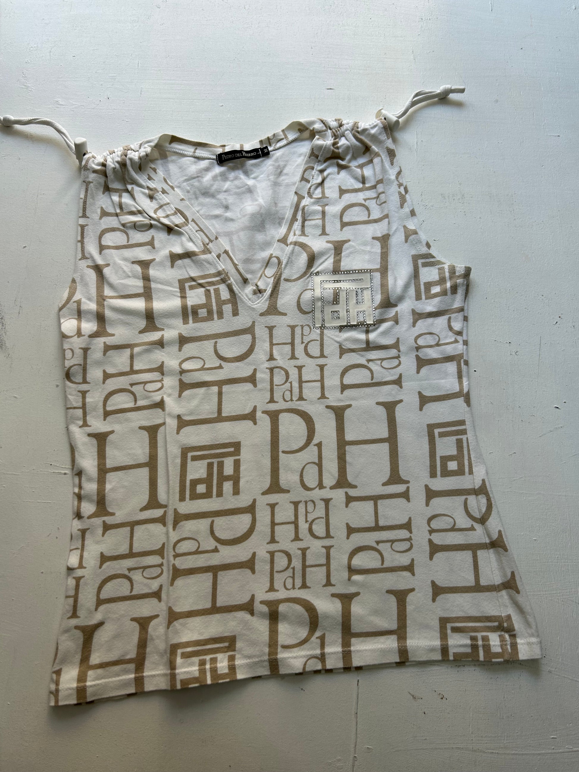 White /beige 90s y2k vintage ruched tank top (S/M)