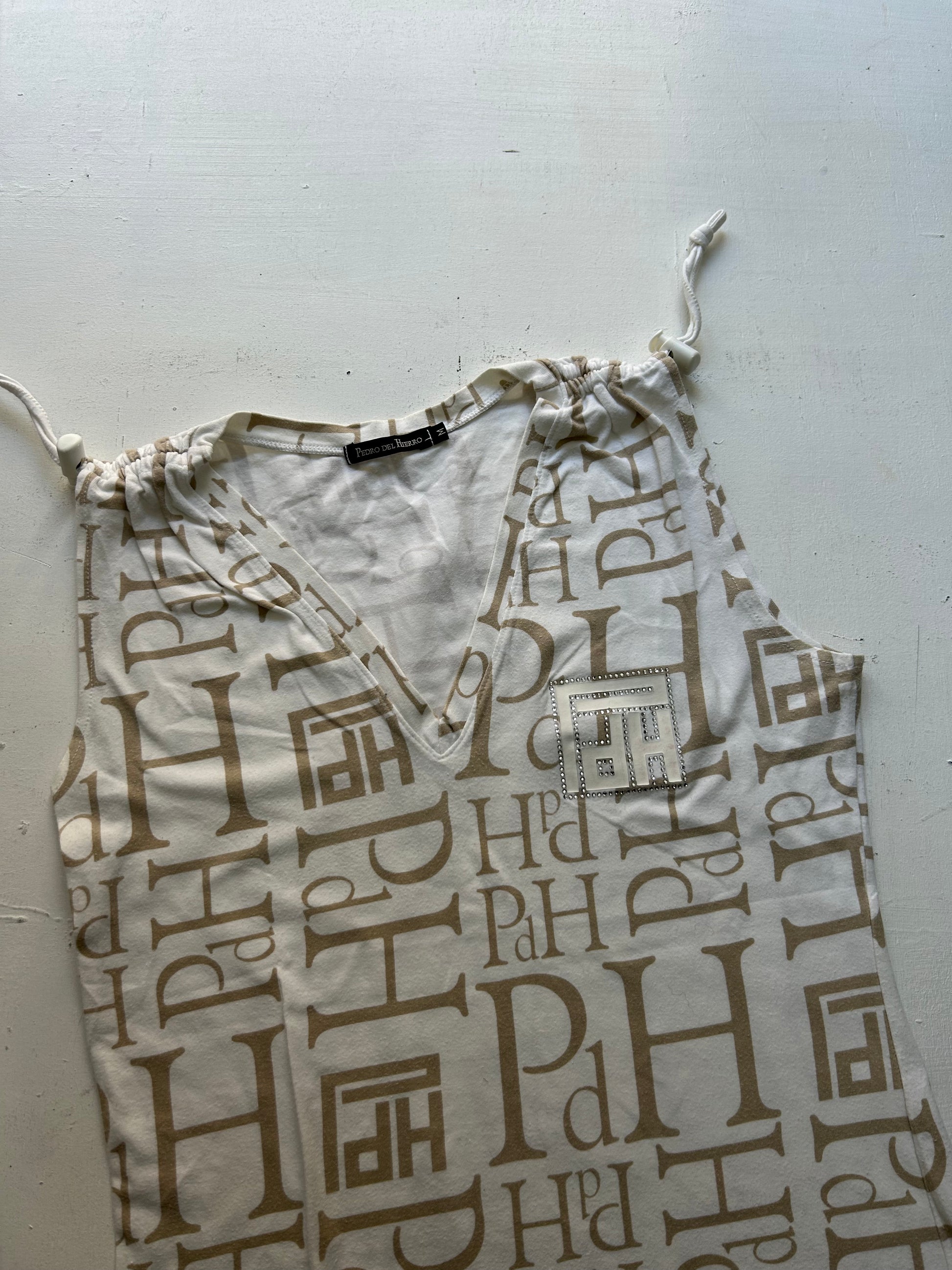 White /beige 90s y2k vintage ruched tank top (S/M)