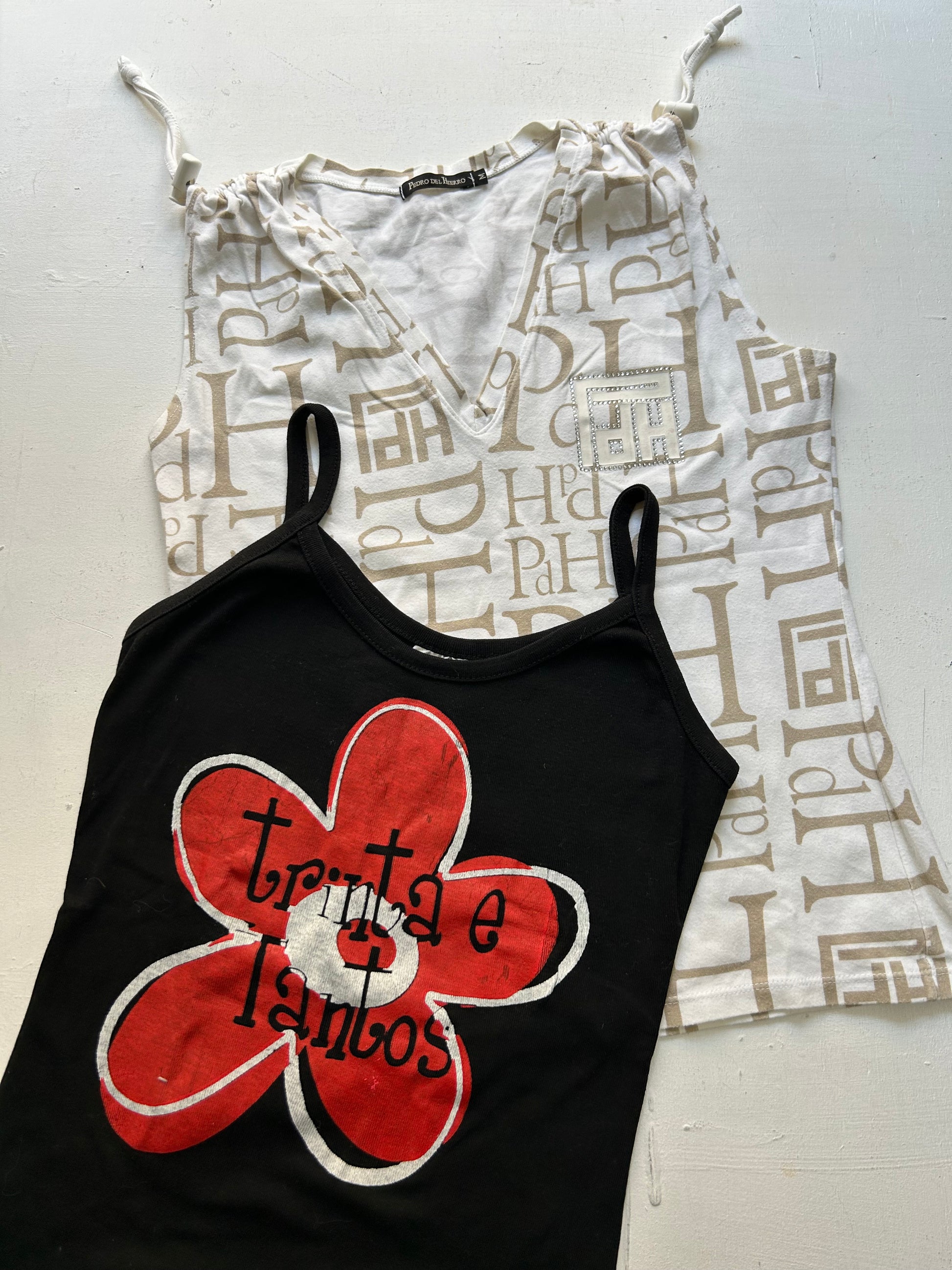 White /beige 90s y2k vintage ruched tank top (S/M)