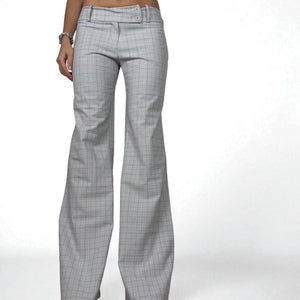 Grey check print low rise office baggy flared pants (M)