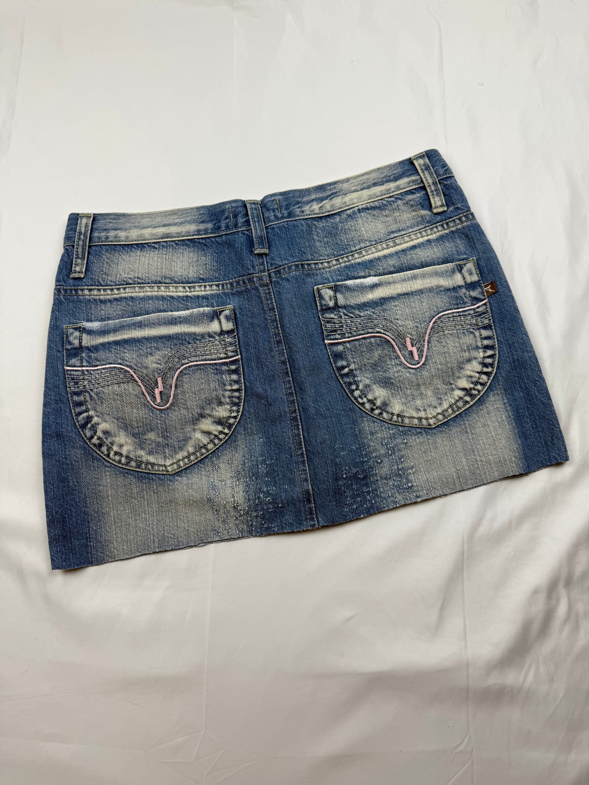 Blue denim low rise mini skirt (S)