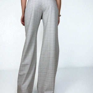Grey check print low rise office baggy flared pants (M)