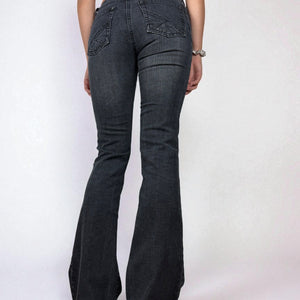 Black denim mid rise flared pants (XS)