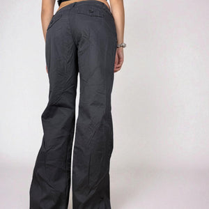 Dark grey cotton low waist baggy pants (M)