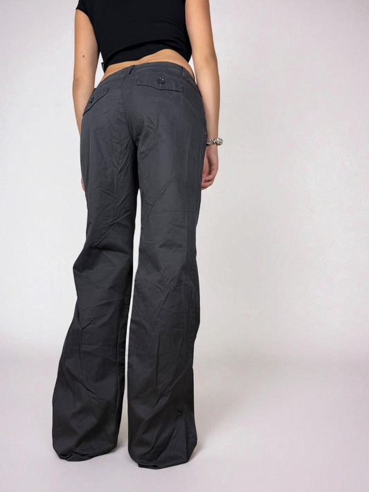 Dark grey cotton low waist baggy pants (M)