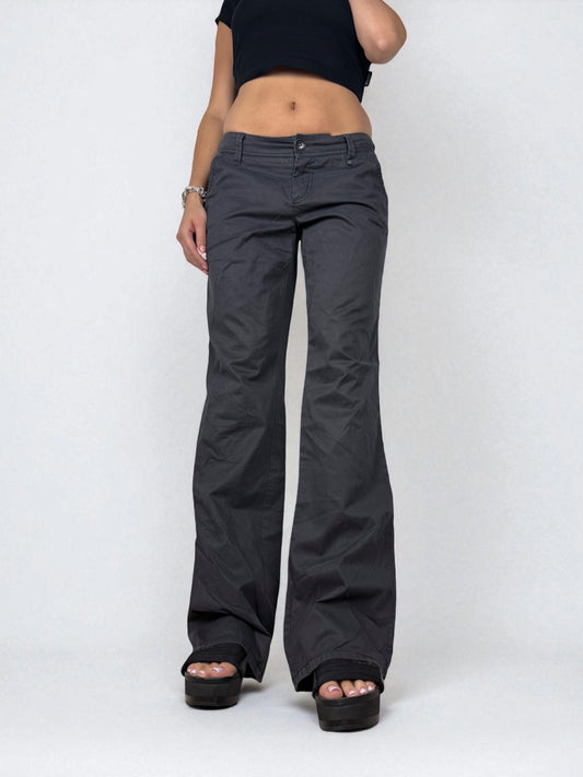 Dark grey cotton low waist baggy pants (M)