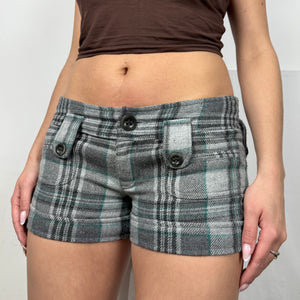 Grey check print low rise mini short (M)