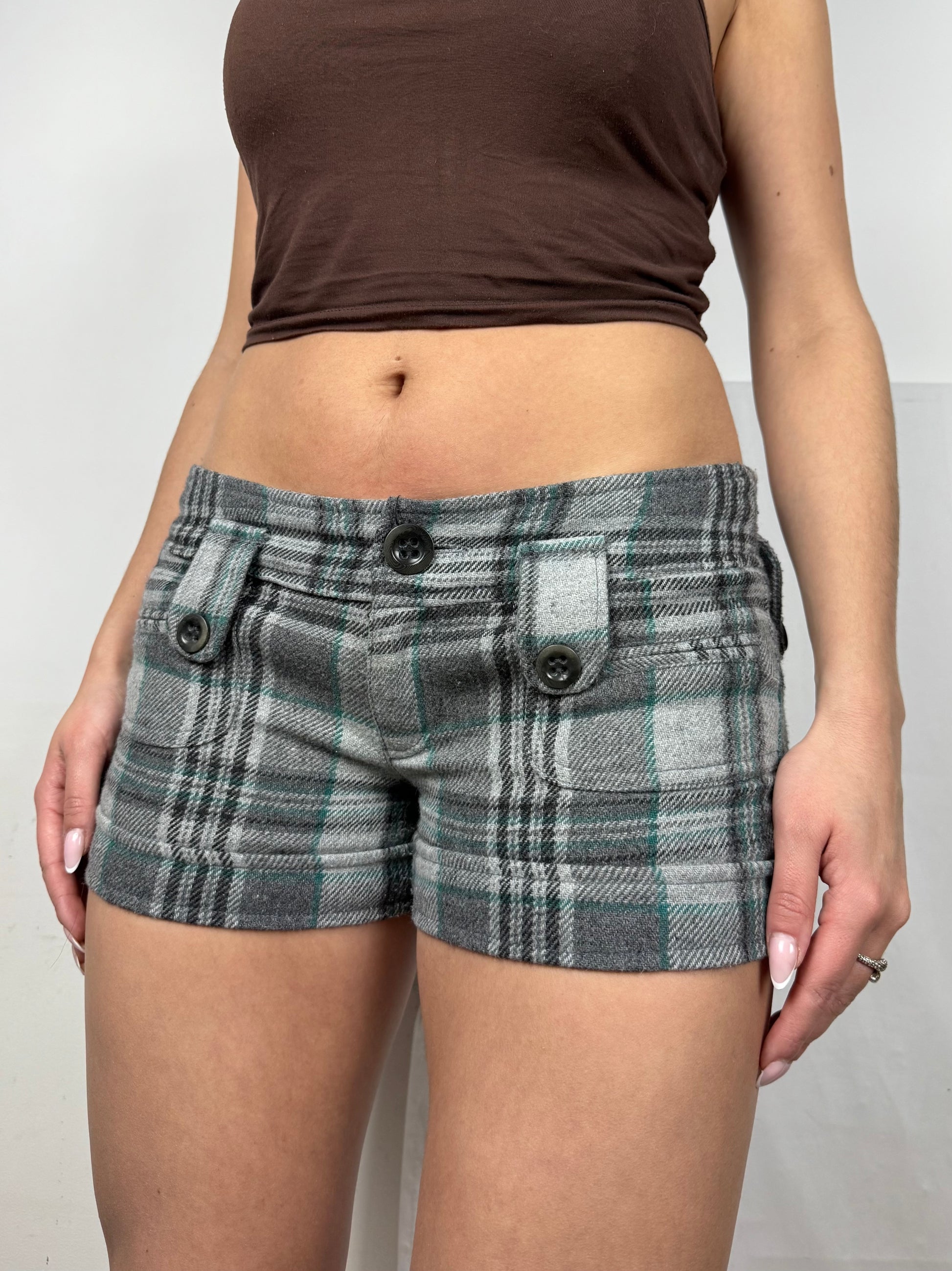 Grey check print low rise mini short (M)