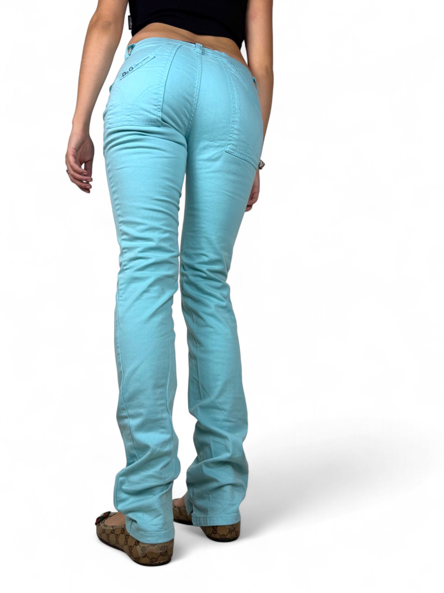 Blue denim low rise skinny pants (S)