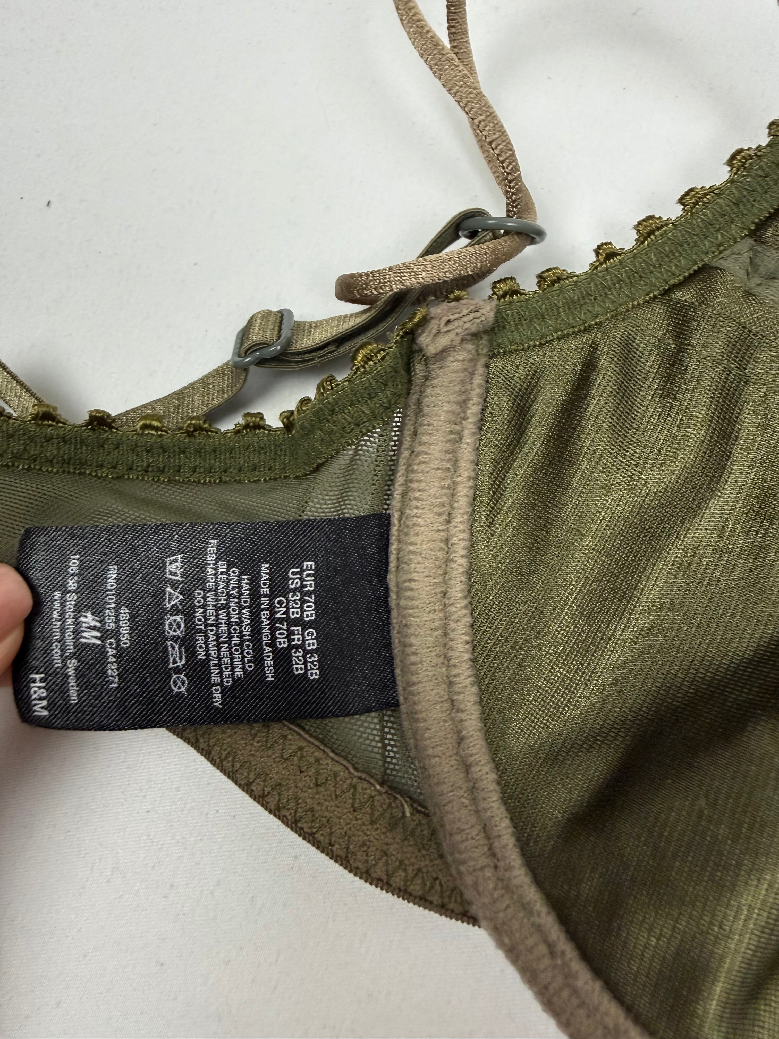 Khaki lace balcony bra
