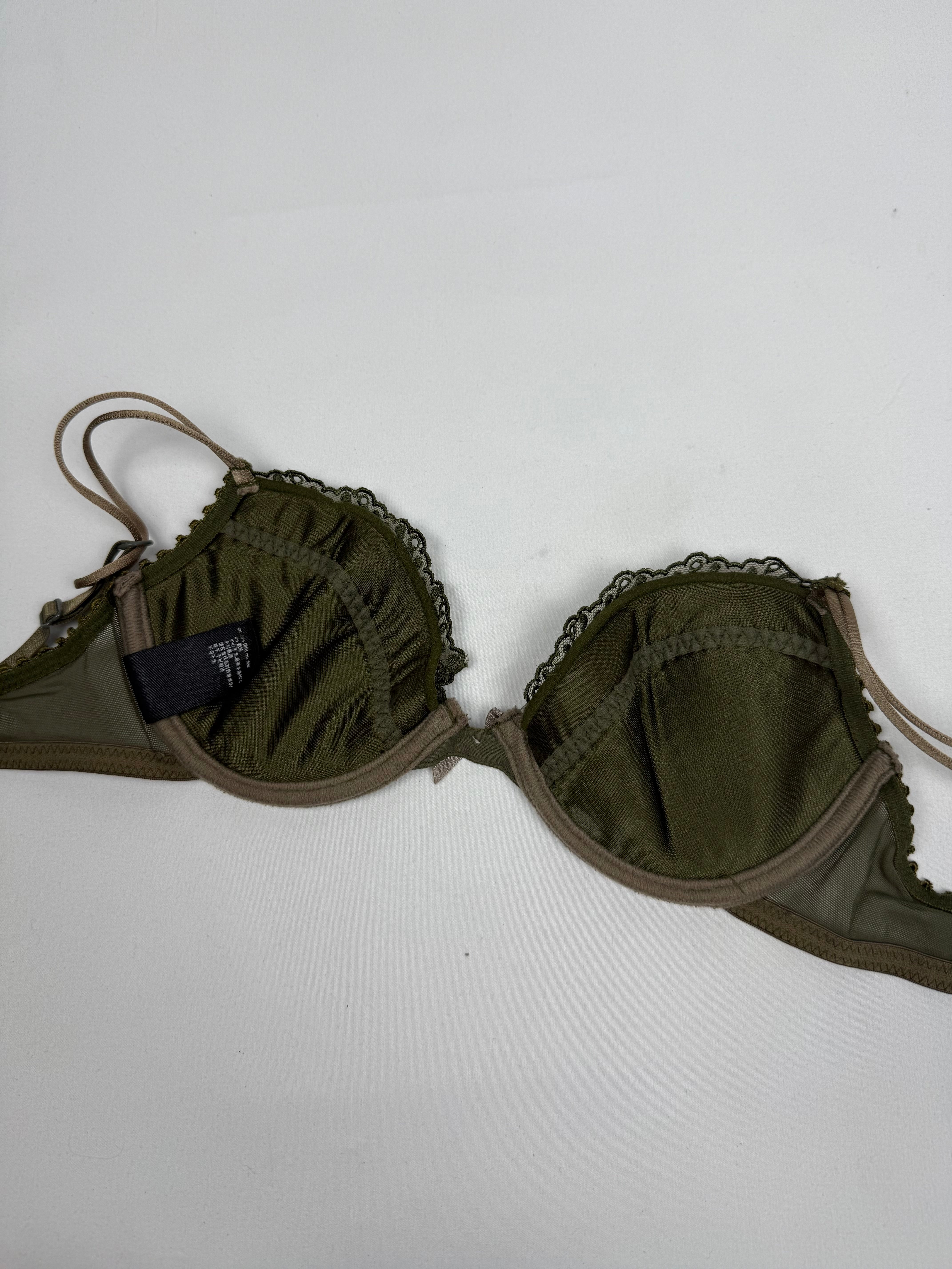 Khaki lace balcony bra