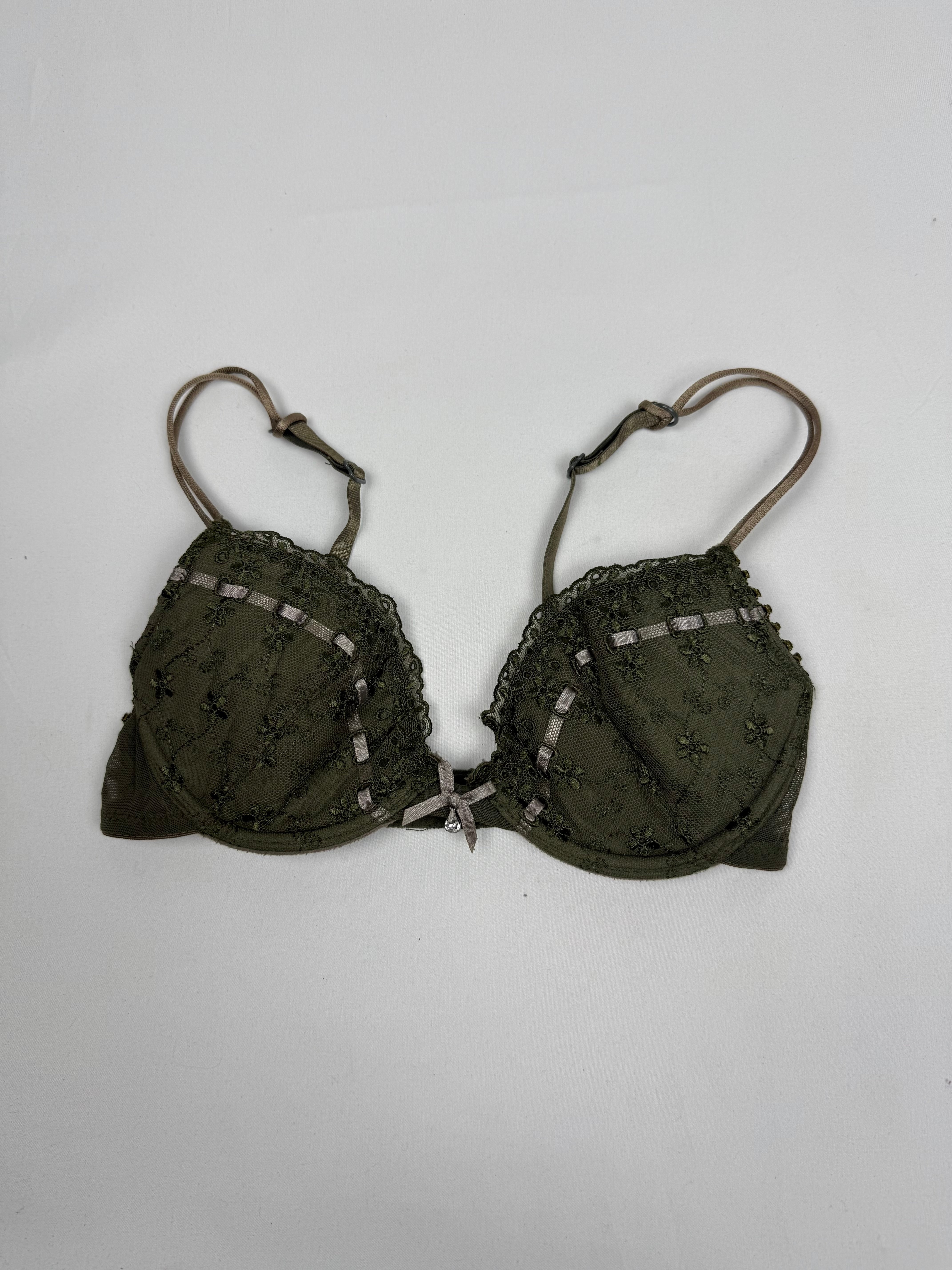 Khaki lace balcony bra