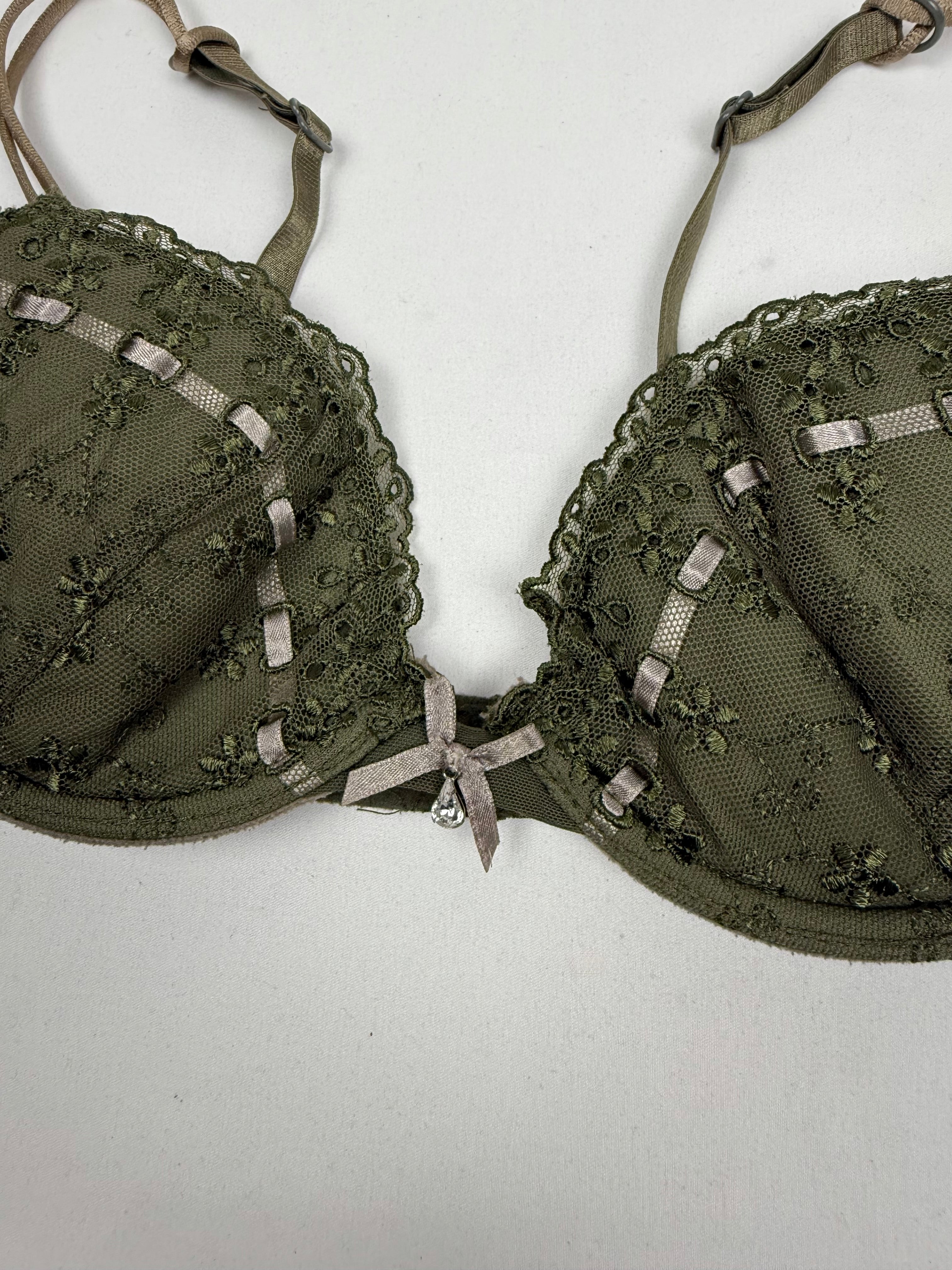 Khaki lace balcony bra