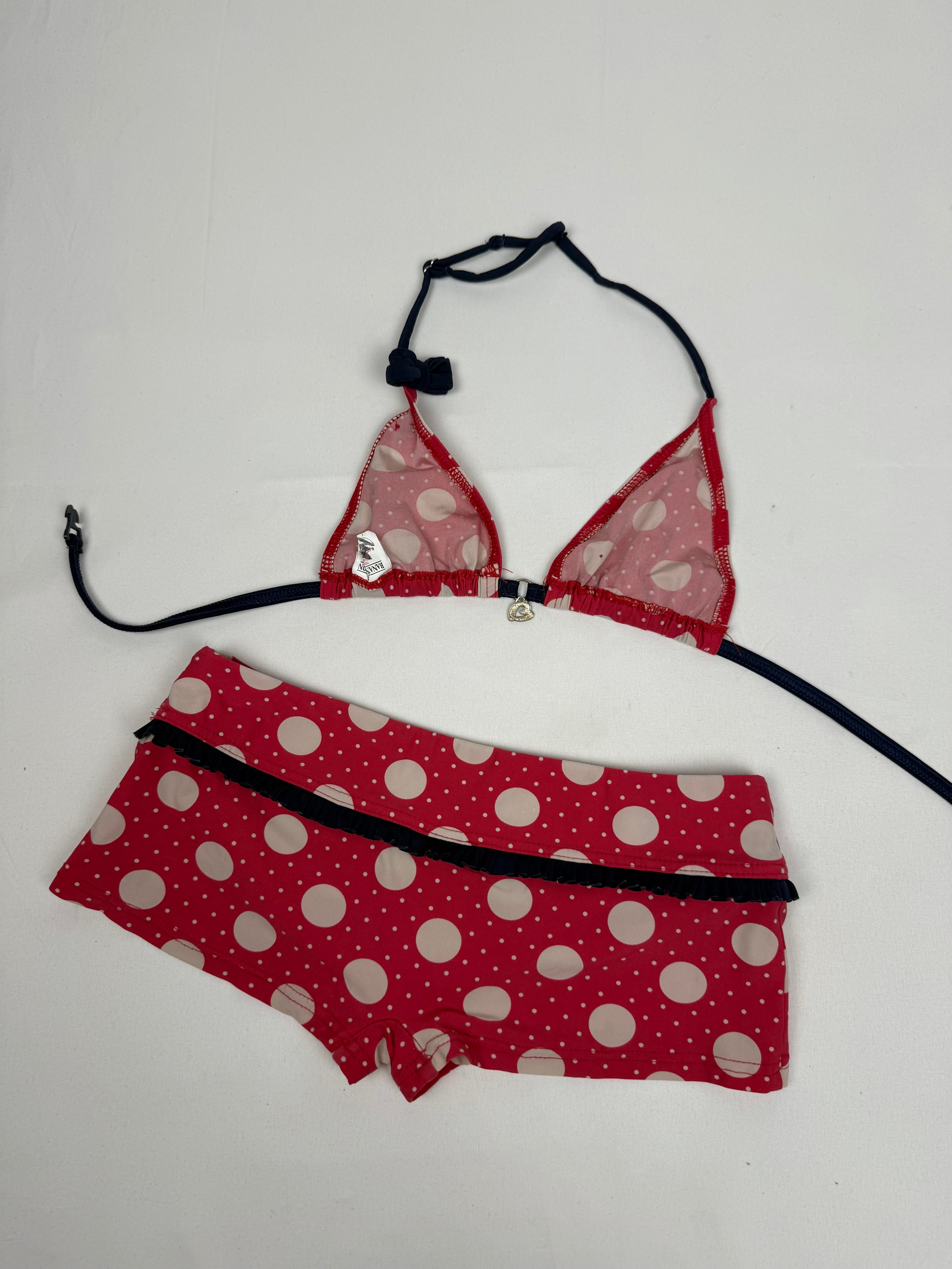 Red polka dots low rise shorty bikini set (XS)