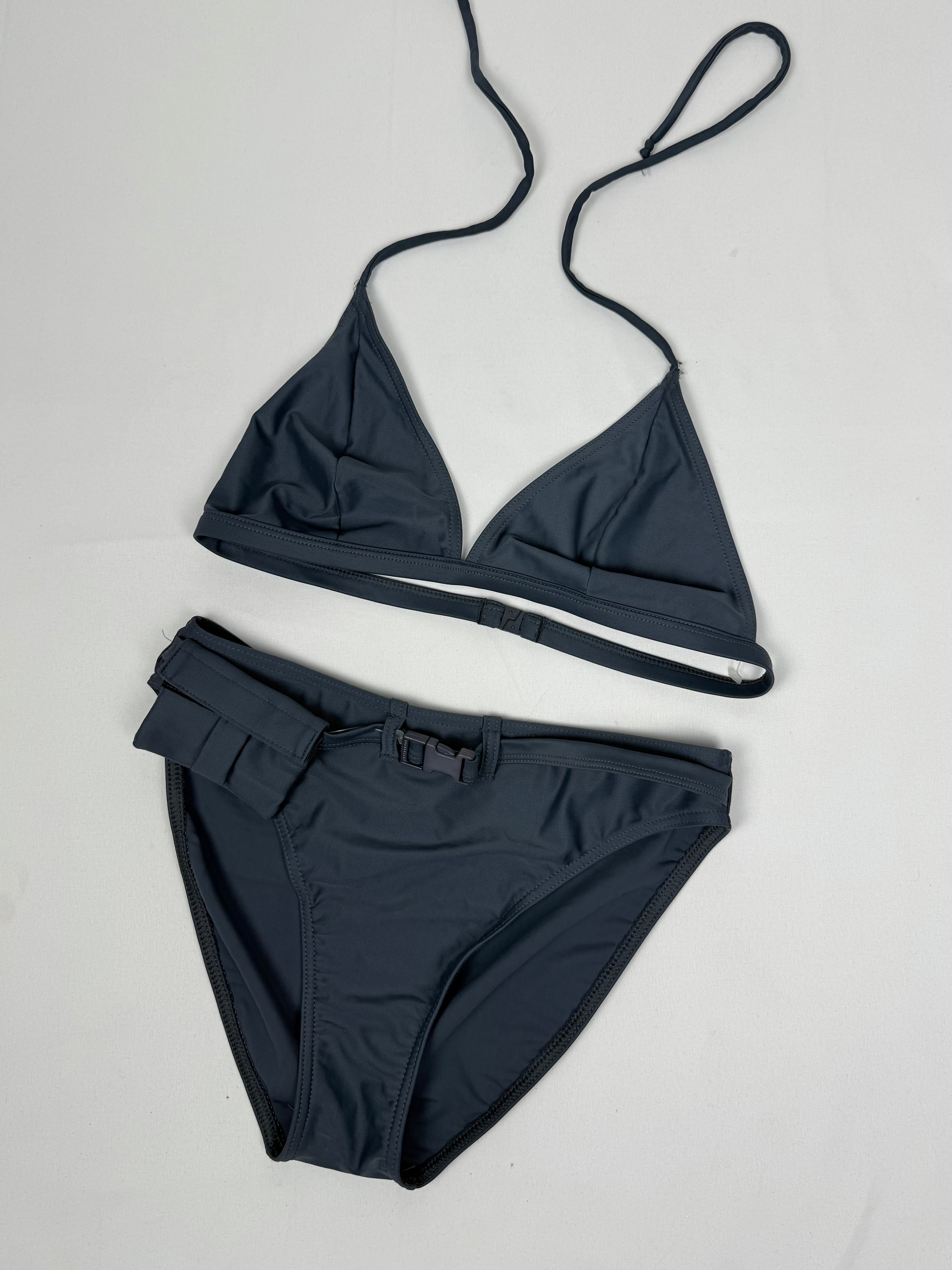 Grey utility low rise belt bikini set (M)